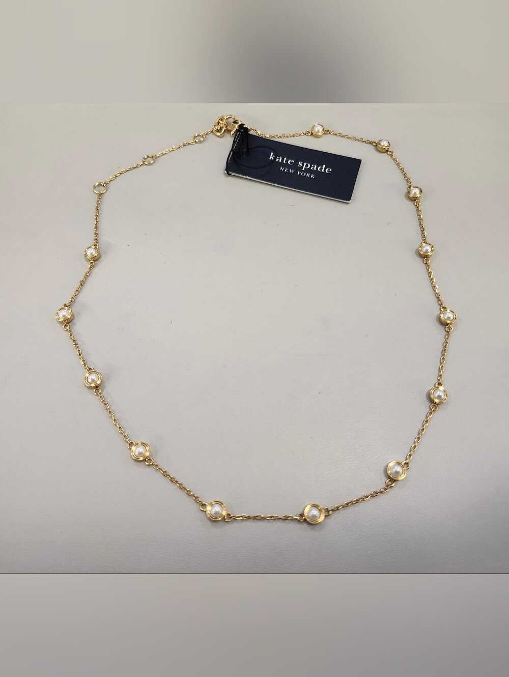 NWT Kate Spade Gold-Tone Set in Stone Station Pearl Necklace